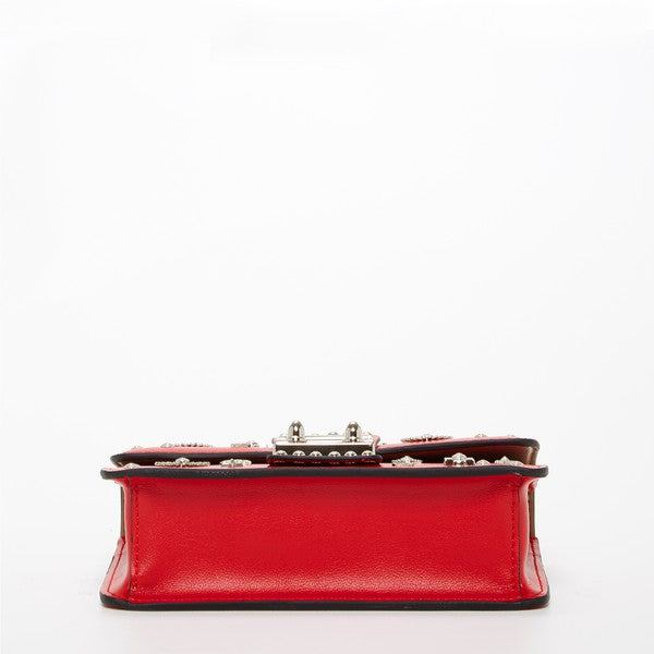 The Hollywood Studded Leather Crossbody Bag - Red