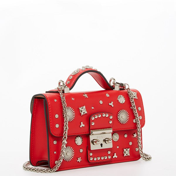 The Hollywood Studded Leather Crossbody Bag - Red