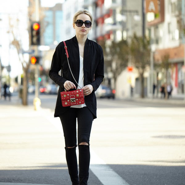 The Hollywood Studded Leather Crossbody Bag - Red