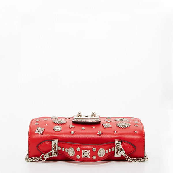 The Hollywood Studded Leather Crossbody Bag - Red