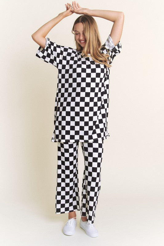 Ribbed Checkered Print Leisure Set