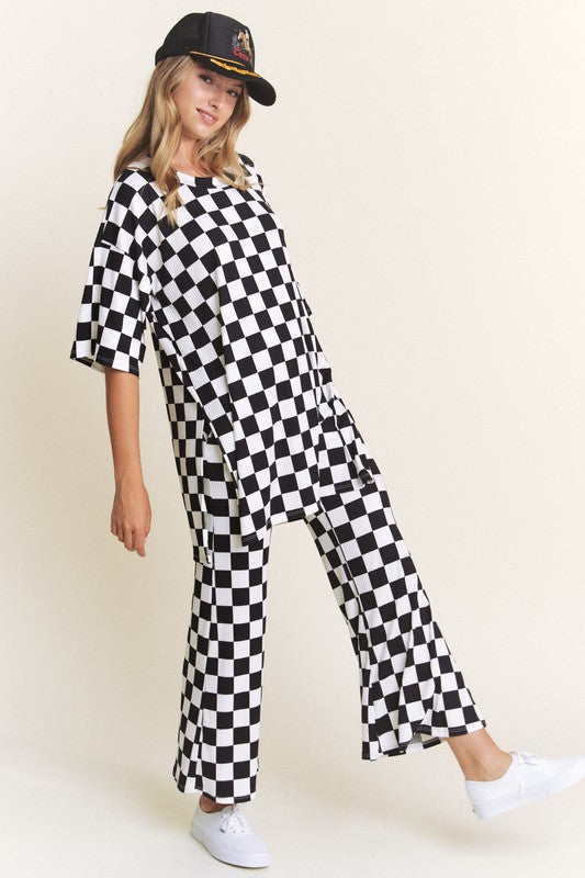 Ribbed Checkered Print Leisure Set