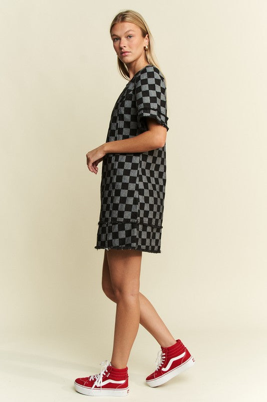 Checkered Demin Mini Dress