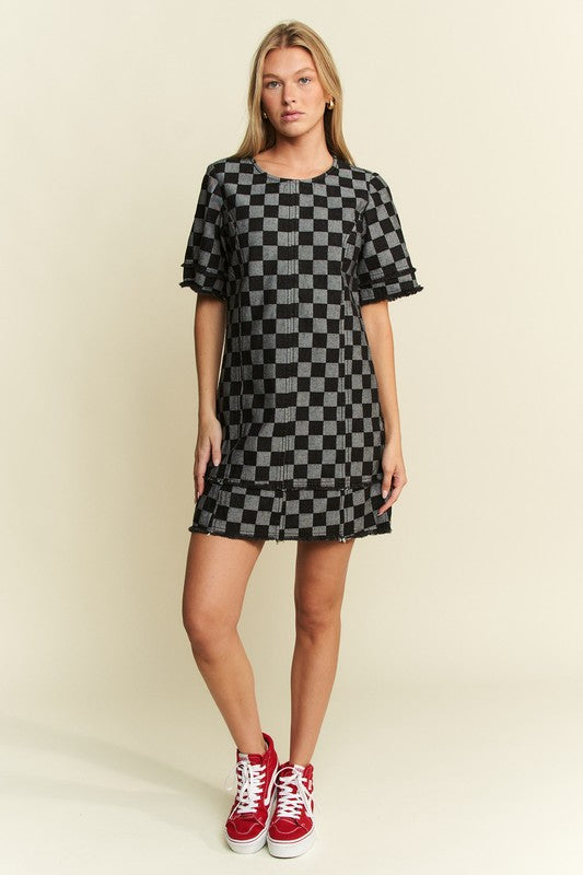 Checkered Demin Mini Dress