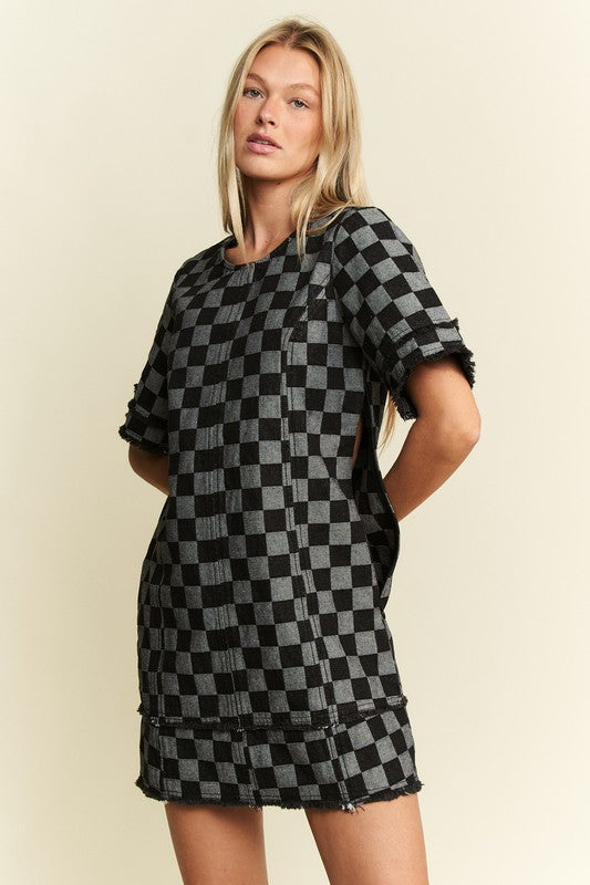 Checkered Demin Mini Dress